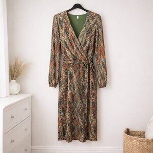 Emma & Michele Geometric Print Faux Wrap Dress Long Sleeve Size Small